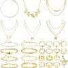 Gold Jewelry Set for Women – Rings, Bracelets, Initial Necklace for Anniversary Birthday Gift