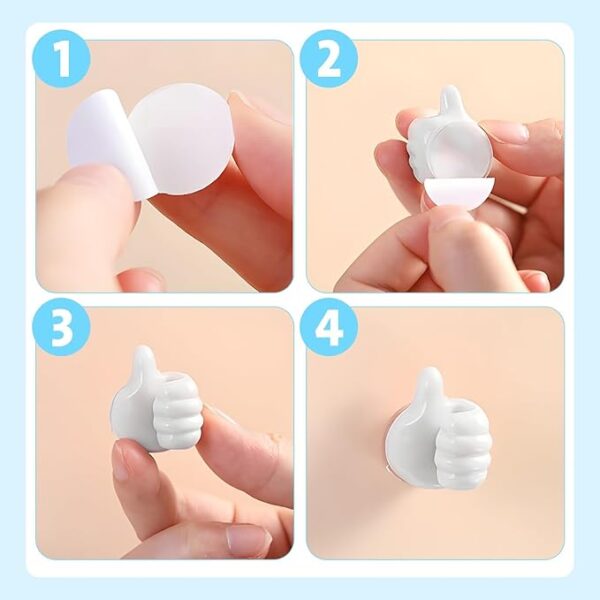 12 pcs Adhesive Thumb Hooks – No Drill Cable Holder, Removable Thumbs up Wall Hook for Bathroom & Office - Image 3