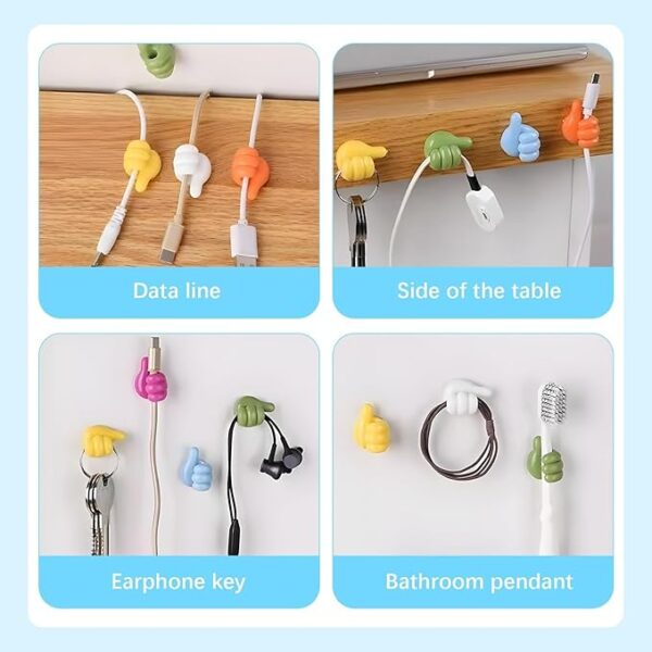 12 pcs Adhesive Thumb Hooks – No Drill Cable Holder, Removable Thumbs up Wall Hook for Bathroom & Office - Image 6