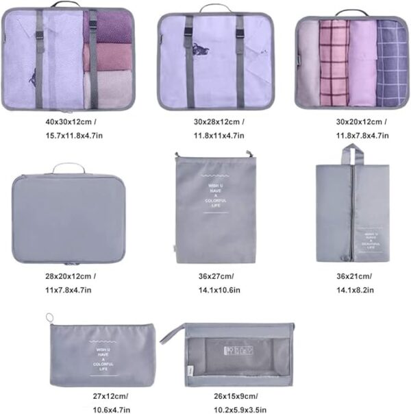 Travel Packing Cubes, Toifucos Multifunction 8pcs/set Luggage Organiser Waterproof Compression Suitcase Essential Bag, Dark Gray - Image 2