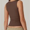 Women's Square Neck Sleeveless Vest Basic Skinny T-ShirtSleeveless Double Layer Tank Basic Skinny Tee - Image 2