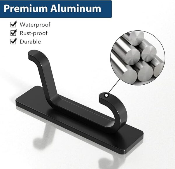 Self Adhesive Hooks, Extra Sticky and Strong, Hanging up to 6KG, Heavy Duty Stick on, No-Nail Hook for Back of Door, Black, 4 Pack - Image 3