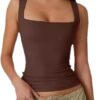 Women's Square Neck Sleeveless Vest Basic Skinny T-ShirtSleeveless Double Layer Tank Basic Skinny Tee