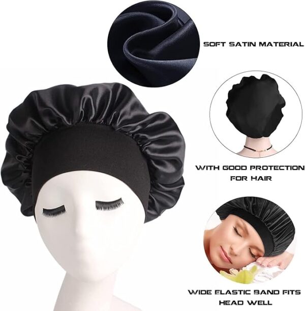 Silk Hair Wrap for Sleeping, Hair Bonnet, 1pcs Night Sleep Cap for Women Girls, Hair Care Head Cover Elastic Hat for Black Curly Hair. - Image 4