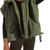 Slouchy Fleece Vest,Women's Oversized Fleece Vest,Warm Button Down Gilet Outerwear with Pockets，Sleeveless Sherpa Vest