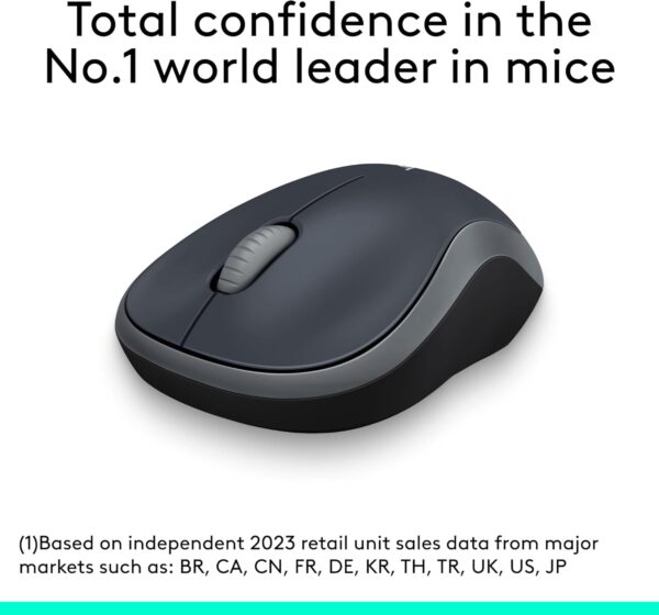 Logitech M185 Wireless Mouse, 2.4GHz with USB Mini Receiver, 12-Month Battery Life, 1000 DPI Optical Tracking, Ambidextrous, Compatible with PC, Mac, Laptop - Grey - Image 7