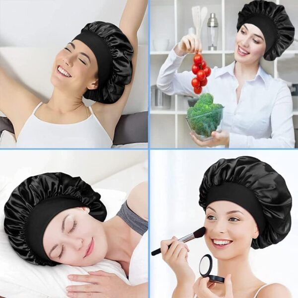 Silk Hair Wrap for Sleeping, Hair Bonnet, 1pcs Night Sleep Cap for Women Girls, Hair Care Head Cover Elastic Hat for Black Curly Hair. - Image 2