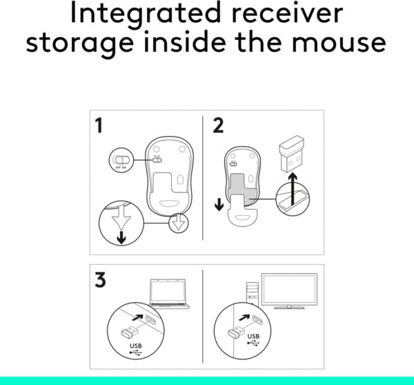 Logitech M185 Wireless Mouse, 2.4GHz with USB Mini Receiver, 12-Month Battery Life, 1000 DPI Optical Tracking, Ambidextrous, Compatible with PC, Mac, Laptop - Grey - Image 2