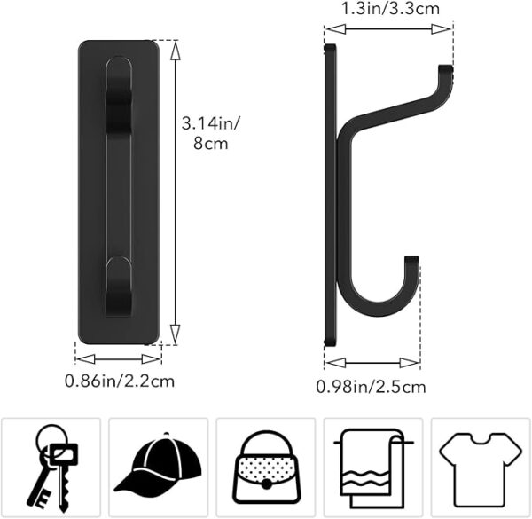 Self Adhesive Hooks, Extra Sticky and Strong, Hanging up to 6KG, Heavy Duty Stick on, No-Nail Hook for Back of Door, Black, 4 Pack - Image 4