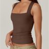 Women's Square Neck Sleeveless Vest Basic Skinny T-ShirtSleeveless Double Layer Tank Basic Skinny Tee - Image 4