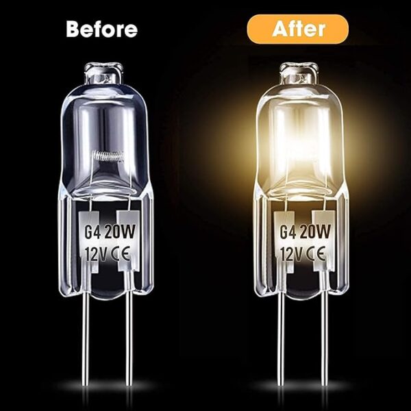 G4 Halogen Light Bulbs 20W 12V Clear Capsule 2 Pin Lamp Bulb Halogen Pin Base Warm White Dimmable 10 Pack [Energy Class G] - Image 3