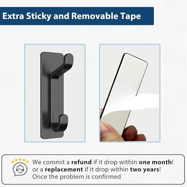 Self Adhesive Hooks, Extra Sticky and Strong, Hanging up to 6KG, Heavy Duty Stick on, No-Nail Hook for Back of Door, Black, 4 Pack - Image 6