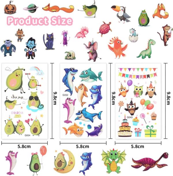 Temporary Tattoo for Kids, 60 Sheets Mermaid Animal Dinosaur Cartoon Tattoo Stickers, Waterproof Cartoon Fake Tattoo Stickers Set for Boys Girls Birthday Gift Party Bag Filler - Image 4