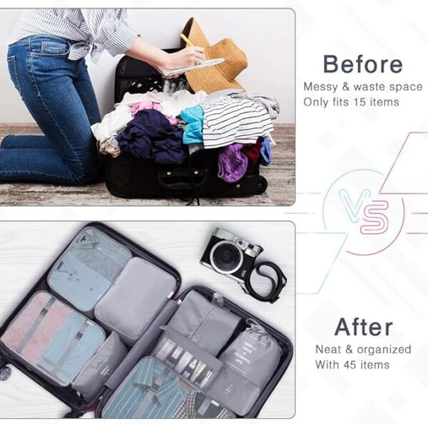 Travel Packing Cubes, Toifucos Multifunction 8pcs/set Luggage Organiser Waterproof Compression Suitcase Essential Bag, Dark Gray - Image 5