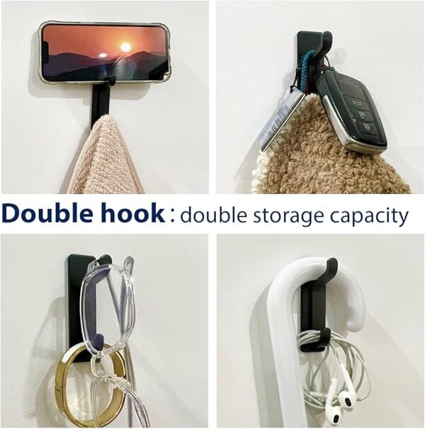 Self Adhesive Hooks, Extra Sticky and Strong, Hanging up to 6KG, Heavy Duty Stick on, No-Nail Hook for Back of Door, Black, 4 Pack - Image 5