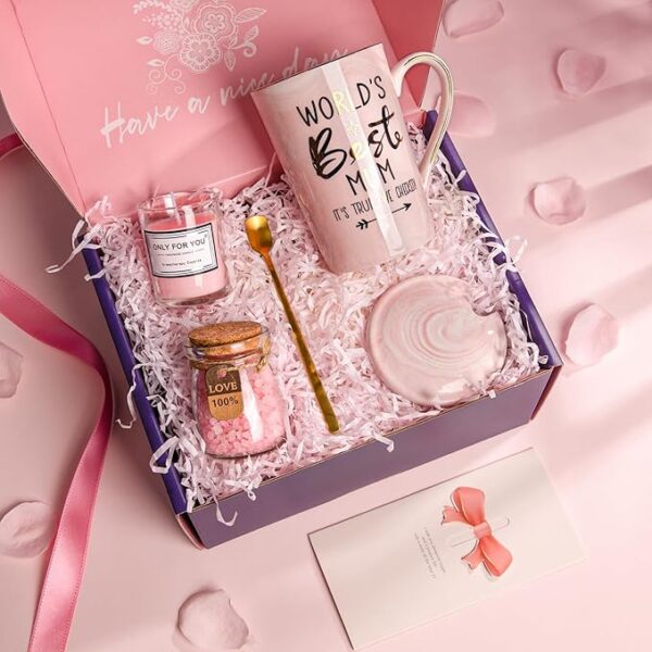 Mum Mothers Day Gifts - Birthday Gift Pamper Hamper for Mum from Daughter Son, Funny Ceramic Mug, Scented Candle, Cards, Relaxing Spa Bath Set Gift for Mummy, New Mums to Be Presents, Elegantly Boxed - Image 4