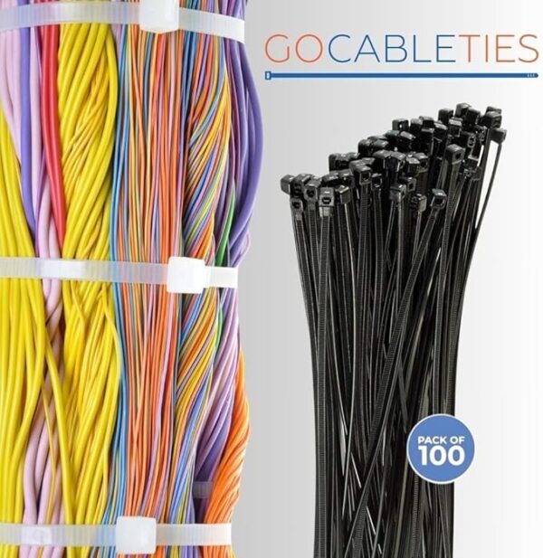 Black Cable Ties, 300mm x 3.6mm, Pack of 100, 12" Premium Nylon Zip Ties, Multi-Purpose Plastic Tie Wraps, Secure Self-Locking Mechanism, for Home, Garden, Office and DIY - Image 3