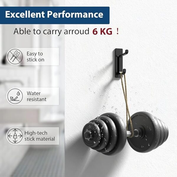 Self Adhesive Hooks, Extra Sticky and Strong, Hanging up to 6KG, Heavy Duty Stick on, No-Nail Hook for Back of Door, Black, 4 Pack - Image 7