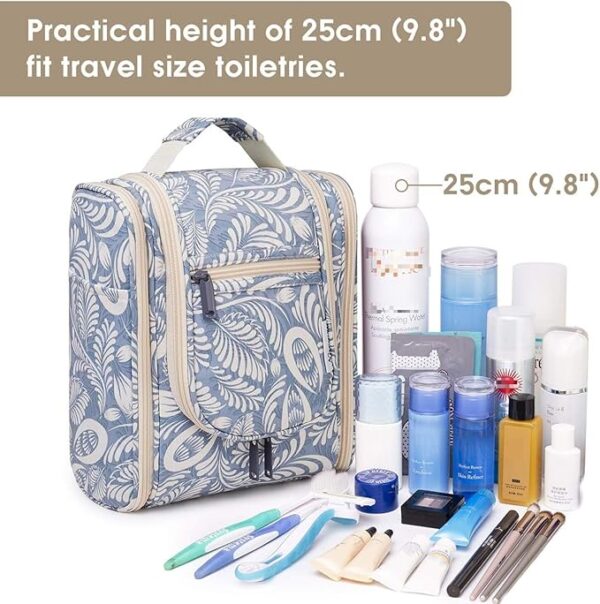 Narwey Travel Hanging Toiletry Wash Bag Makeup Cosmetic Organizer for Women (Blue Leaf (Small)) - Image 5