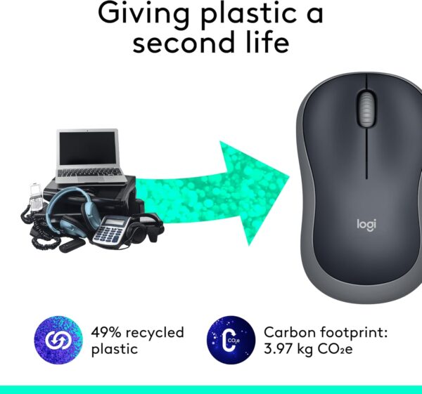 Logitech M185 Wireless Mouse, 2.4GHz with USB Mini Receiver, 12-Month Battery Life, 1000 DPI Optical Tracking, Ambidextrous, Compatible with PC, Mac, Laptop - Grey - Image 5