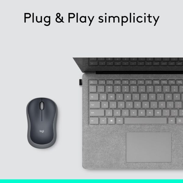 Logitech M185 Wireless Mouse, 2.4GHz with USB Mini Receiver, 12-Month Battery Life, 1000 DPI Optical Tracking, Ambidextrous, Compatible with PC, Mac, Laptop - Grey - Image 3