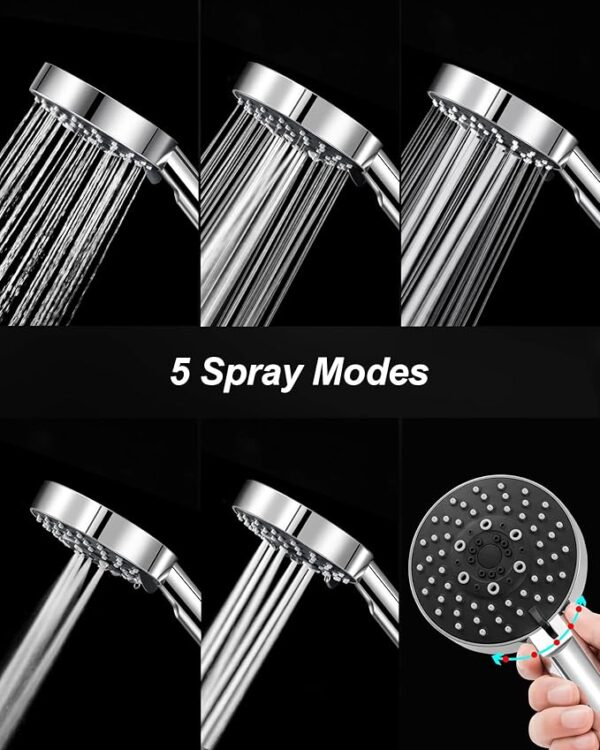 Shower Head, High Pressure Shower Head with 5 Spray Modes(Only Shower Head), Turbocharged Design Powerful Shower Head for Low Water Pressure - Image 3