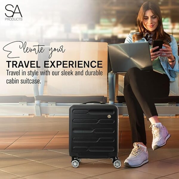 Cabin Suitcase, Easy Jet 45x36x20 Cabin Bag | Lightweight, Telescopic Handle, Hard Shell Small Carry on Suitcase with Wheels | Travel Luggage (Black) - Image 3