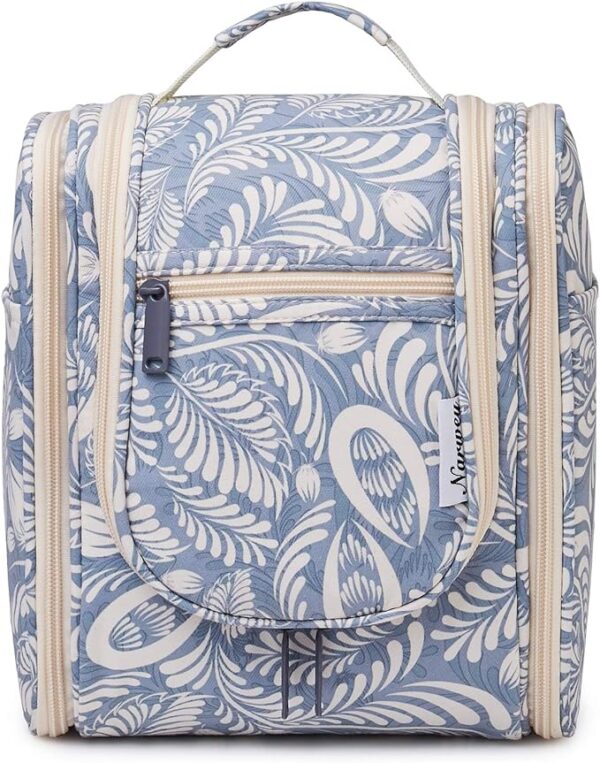 Narwey Travel Hanging Toiletry Wash Bag Makeup Cosmetic Organizer for Women (Blue Leaf (Small))