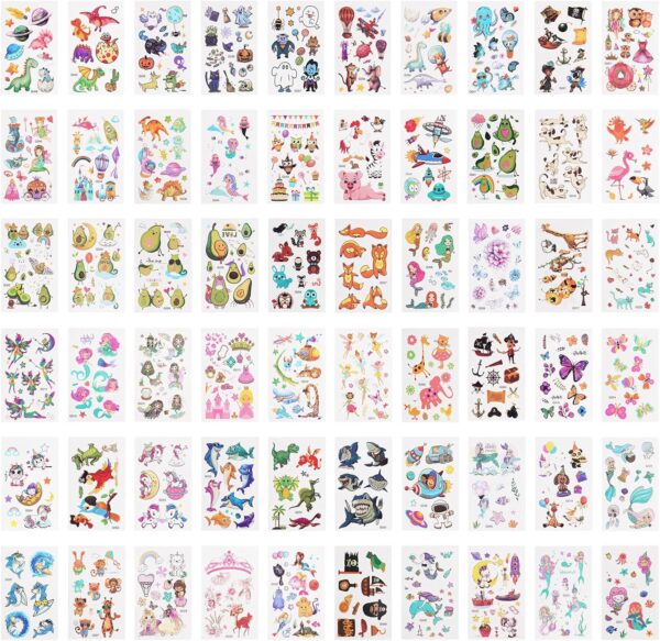 Temporary Tattoo for Kids, 60 Sheets Mermaid Animal Dinosaur Cartoon Tattoo Stickers, Waterproof Cartoon Fake Tattoo Stickers Set for Boys Girls Birthday Gift Party Bag Filler - Image 6