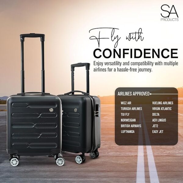 Cabin Suitcase, Easy Jet 45x36x20 Cabin Bag | Lightweight, Telescopic Handle, Hard Shell Small Carry on Suitcase with Wheels | Travel Luggage (Black) - Image 2